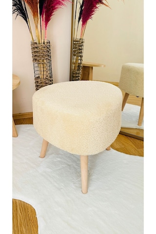 Bohem Tarz Teddy Kumaş Üçgen Puf, Makyaj Taburesi, Bench, Ekru