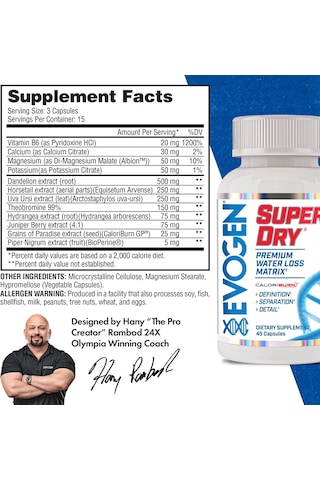 Evogen Super Dry Premium Water Control Matrix Fat Burner 45 Kapsül