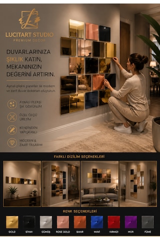 10 Adet 1mm Dekoratif Kare Bakır Pleksi - 10x10, 15x15, 20x20, 25x25, 30x30, 35x35, 40x40 Cm Kendinden Yapışkanlı Duvar Dekorasyonu Ürünü Pleksi Ayna Beklentisiyle Almayınız