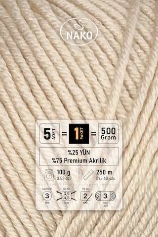 Elit Baby - 11451 Badem - 5'li Paket - 100gr/250m - Bebek İpi - Anti Pilling Tüylenmez İp