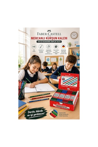 Siyah Kurşun Kalem Mercanlı 12 Adet Faber Castell Mercanlı Kurşun Tahta Kalem Hb Orta Dereceli Öğrenci Kalemi Okul Çok Renkli