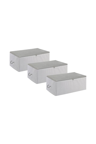 Ocean Home Textile 3'lü Orta Boy Gri Çizgili Stuff & Things Hurç Set 52 X 28 X 21 Cm Gri