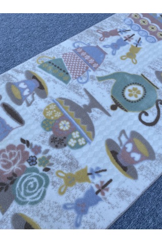 Kahve Fincanlı Kesme Halı 80x250 Pudra Vizon Akrilik Halı