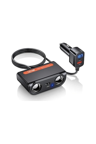 Boatshop1 7si 1 Arada Siyah Sigara Çakma Aparatı 120w 2 Yuvalı Araba Çakmak Pd30w Qc3 Hızlı Şarj Bataryasız