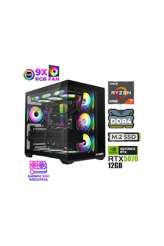 Xaser Master X5 R7-5700X 32 GB 1 TB M.2 NVMe SSD 12 GB RTX5070 Free Dos Masaüstü Oyuncu Bilgisayarı