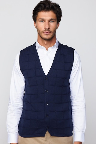 Tudors Slim Fit Kare Desenli Lacivert Erkek Yelek-29708 Lacivert