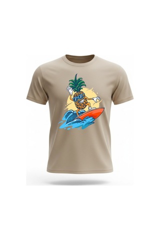 Urbantrendstore Unisex Tatil Sörf Oversize Fit Rahat Geniş Salaş T-shirt Günlük Tişört Bej