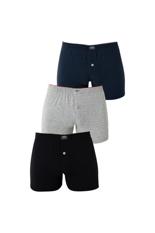 Hadpols Normal Bel Rahat İç Giyim Örme Çamaşır Erkek Renkli Düğmeli Boxer 3'lü Paket %100 Pamuklu Penye Çok Renkli