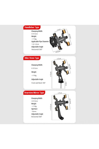 Moly Alüminyum Bisiklet Telefon Tutucu, Dört Çenekli, Kolu Tabanlı, Yol Bisikleti İçin Sürdürülebilir, Su Geçirmez, Dayanıklı Taşıma Aksesuarı