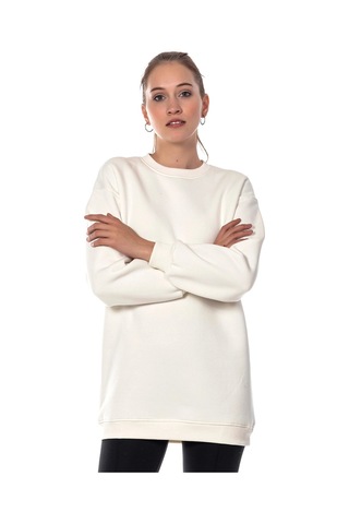 Caya Kadın Ekru Renk Uzun Kesim Basic Örme Sweatshirt Cy84197 Beyaz Beyaz
