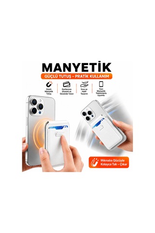 Magsafe Cüzdan Kartlık Güçlü Manyetik Standlı Telefon Kartlığı İphone Uyumlu Deri Cüzdan Beyaz-14913