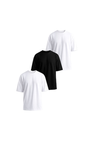 Monox Oversize Unisex 3'lü T-shirt Pamuk Rahat Kesim Beyaz - Siyah