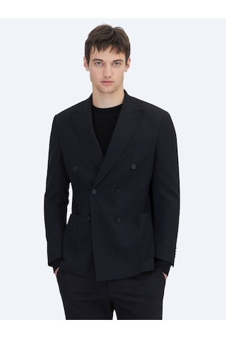 Kip Siyah Çizgili Comfort Fit Ceket Siyah