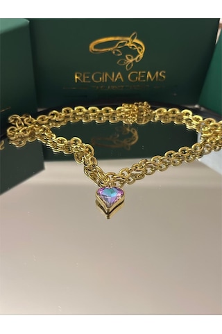 Dual Tone Heart Crystal Kolye Altın