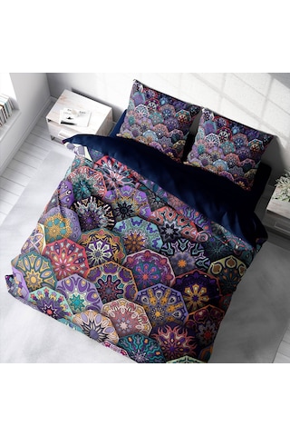 Monohome Ethnic Purple 3D Pamuk Saten Çift Kişilik Nevresim Takım