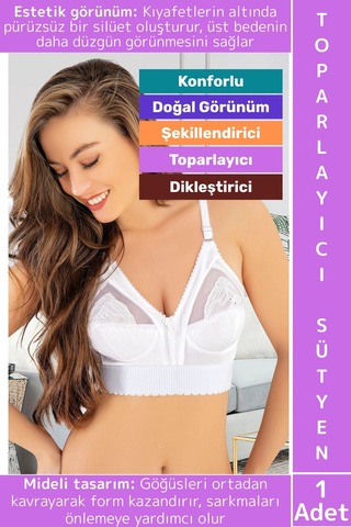 Wintoup İz İç Göstermez Meme Dikleştirici Şekillendirici Çok Şık Rahat Estetik Mideli Toparlayıcı Sütyen Beyaz