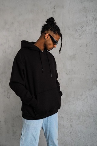 Mbb E-ticaret Erkek 3 İplik Pamuklu Kapüşonlu Kanguru Cepli Sweatshirt Hoodie - Siyah