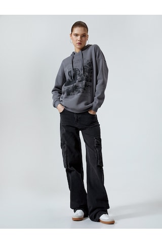 Koton Kapşonlu Sweatshirt Baskılı Uzun Kollu Gri 4sal10469ık Gri
