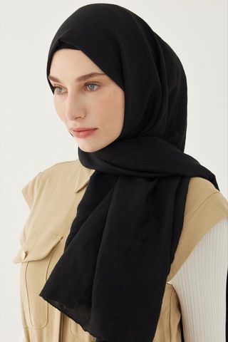 Mirsoy Scarf Düz Pamuk Şal - Siyah Siyah