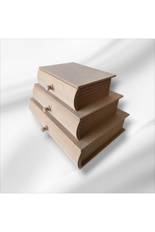 Ahşap-boyanabilir-3 Çekmeceli Kitap Kutusu