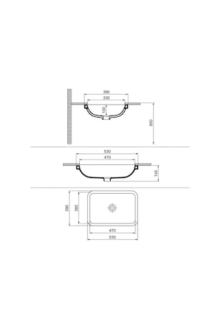 Quarter Bath Tezgah Altı Lavabo 55x39 Cm Kare Gömme Lavabo Parlak Beyaz Seramik 70sp25053