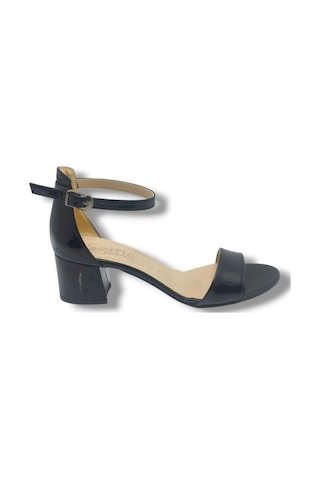Selfie 4601-26 Rugan Tek Bant Orta Topuk Büyük Numara Kadın Sandalet 5,5cm 41-43 Siyah