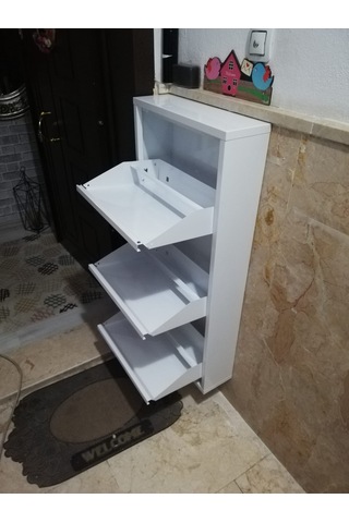 Kaser Marka 3 Lü Dikey Metal Ayakkabılık Beyaz