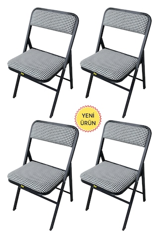 Hey 4'lü Katlanır Kamp Sandalyesi Piknik Sandalye Kazayağı Siyah Çok Renkli