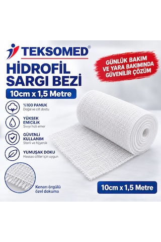 Teksomed Hidrofil Sargı Bezi 10 Cm X 1,5 Metre 10 Adet