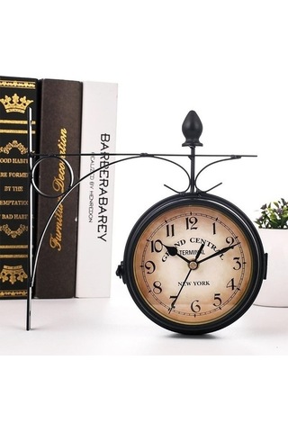 Trendooze Taraflı Siyah Siyah Saati Retro Metal Mekan Duvar Dış Dekorasyon Çift Bar Bahçe Akülü - İm Siyah