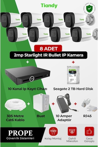 Tiandy 8 Kameralı Bullet Ip Full Sistem Paketi