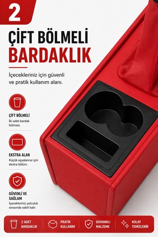 Trobus Tofaş Kartal Kargo 1998-2002 Tam Boy Orta Konsol Kol Dayama Bardaklıklı Deri Kırmızı