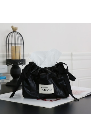 Maiyame Siyah Minimalist Poliester Havlu Kutusu - Ev Ve Araç İçin Çok Amaçlı Dekoratif Saklama Çantası - Fabrika Direkt Satış Elegan Siyah