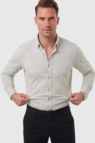 Rizzup Erkek %97 Pamuk Slim Fit Dar Kesim Petek Dokulu Likralı Örme Yeşil Gömlek 2600707