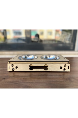 Pati Tasarımlı Ahşap Evcil Hayvan Mama Kabı