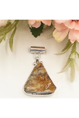 Üçgen Formlu Doğal Kalsedon Taşlı Kolye Rose - Gold - Gümüş