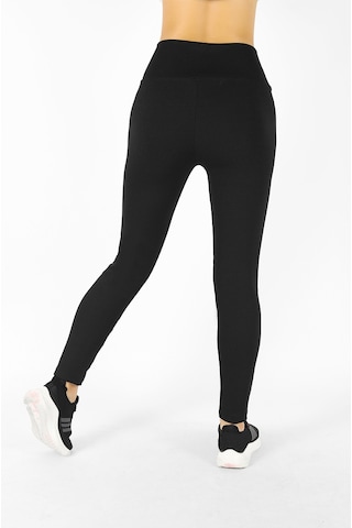 Kozik Siyah Kadın Toparlayıcı Yüksek lastikli Bel Fitilli Spor Tayt Siyah
