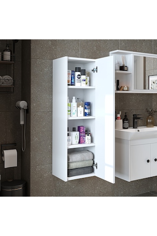 Ada Banyo Dolabı Mat Suntalam 110 Cm Banyo Boy Dolabı Beyaz Mat Beyaz