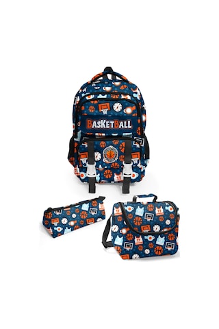 6 Bölümlü İçi Full Astarlı Su Geçirmez İlköğretim Çantası Beslenme+kalemlik Set 1 Adet Basket Lacivert