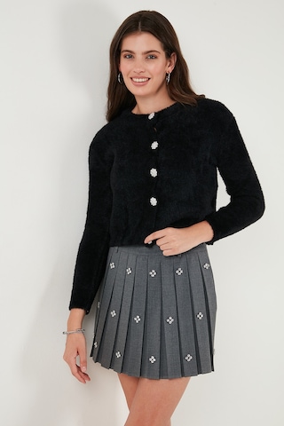 Lela Fitted Fit Bisiklet Yaka Yumuşak Dokulu Crop Bayan Hırka 4615559 Siyah