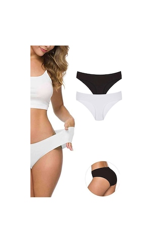 2 Adet Kadın Dikişsiz Lazer Kesim Esnek İz Yapmayan Külot S1 Xl-xxl Beyaz - Siyah