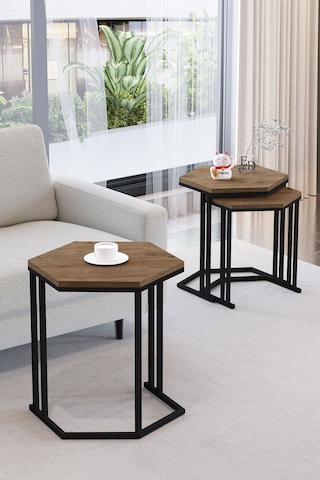 Tokyo 3'lü Zigon Sehpa Siyah Metal - Atlantik Çam Tabla