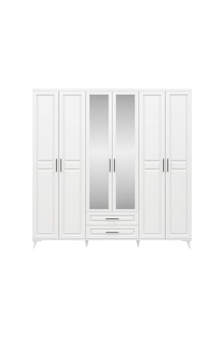 GuneyStore Gözde 6 Kapaklı Aynalı Komple MDF Beyaz Gardırop