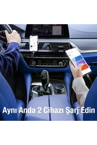 60w Turbo Araç Şarjı 2 Type-c Girişli Şarj Akım Korumalı Araç Çakmaklık Şarjı 12v-24v Araç Şarj