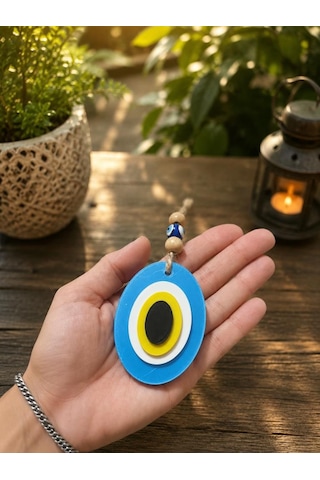 Plastik Dekoratif Nazar Boncuğu Kapı Duvar Süsü Dikiz Ayna Süsü Mavi Sarı Tasarım 14858346
