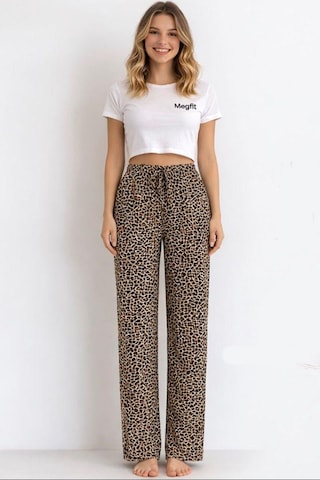 Viskon Pamuklu Kadın Leopar Desenli Pijama Pantolon - Mg005 - Mudanis Leopar Deseni