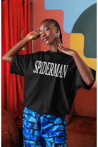 Spider-man Örümcek Adam Süper Kahraman Sırt Baskılı Unisex Oversi Siyah