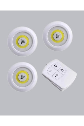 3 Lü Pilli Kablosuz Led Spot Lamba Seti Kumandalı Kolay Montaj Aydınlatma Standart