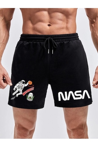 Altamira Erkek Siyah Nasa Astronot Baskılı Şort 001