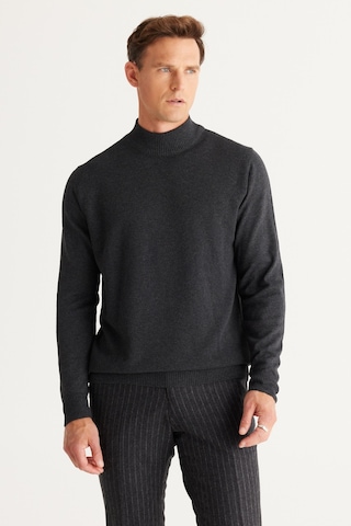 AC&Co / Altınyıldız Classics Erkek Füme Standart Fit Normal Kesim Yarım Balıkçı Yaka Hafif Salaş Pamuklu Triko 4A4921100008FUMM Füme